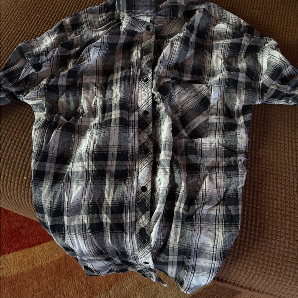 Women's O+O Black and White Plaid Shirt